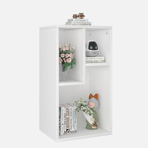 Roll over image to zoom in       VIDEO  VECELO 3-Cube Open Bookcase, Small Bookshelf with Height Difference Shelves for Most Books