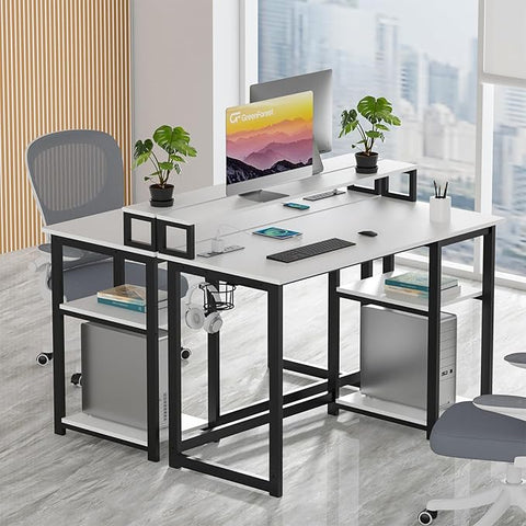 GreenForest Computer Desk with Charging Station, 40 inch Office Desk with Monitor Stand, Work Desk for Home Office