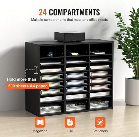 VEVOR Literature Organizers, 24 Compartments Wooden Office File Sorters with Adjustable Shelves