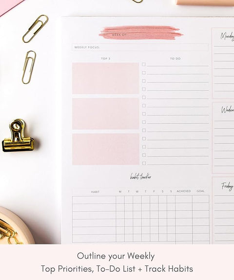 Lamare Weekly Planner Notepad Tear Off – 52 Undated Weekly Sheets Daily To Do List Notepad