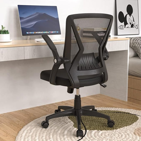 Mesh Office Chair Ergonomic Mid Back Swivel Black Mesh Desk Chair Flip Up