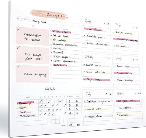 Lamare Weekly Planner Notepad Tear Off – 52 Undated Weekly Sheets Daily To Do List Notepad