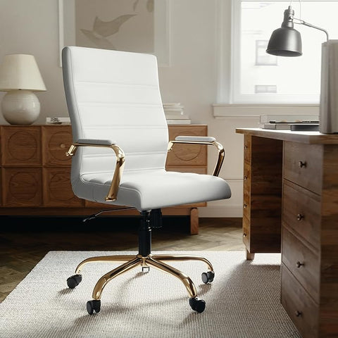 Flash Furniture Whitney Mid-Back Swivel LeatherSoft Desk Chair with Padded Seat and Armrests
