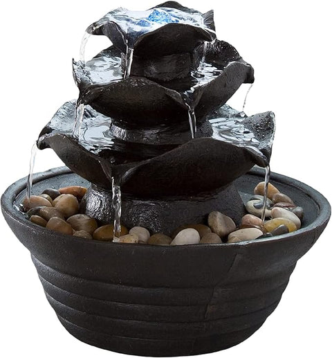 Indoor Fountain with LED Lights – Cascading 3-Tier Lighted Tabletop