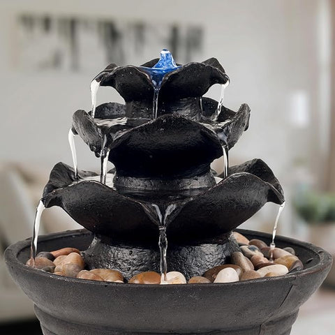 Indoor Fountain with LED Lights – Cascading 3-Tier Lighted Tabletop