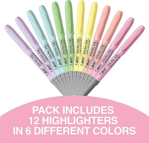 BIC Brite Liner Grip Pastel Highlighter Set, Chisel Tip