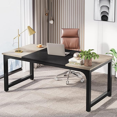 LITTLE TREE 70.8 Inch X-Large Executive Computer office desk, Grey+Black