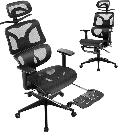 VECELO Swivel Ergonomic High Back Mesh Office Chair with Retractable Footrest, Adjustable Backrest
