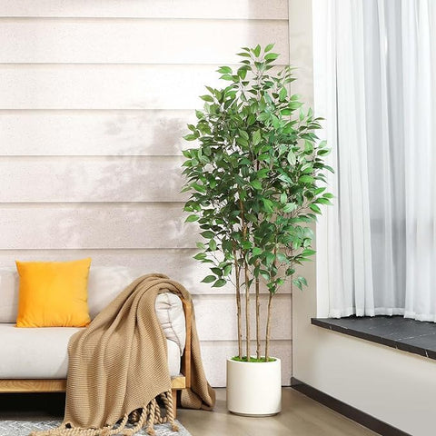 Ficus Artificial Tree 6ft Fake Silk Plant for Home Decor Indoor